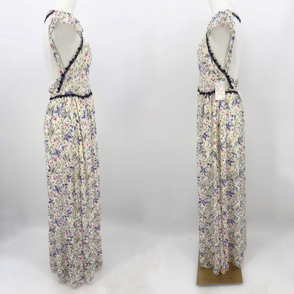 Free People Maxi Dress Spring Garden Lace Open Back Cream 4 Boho Cottagecore